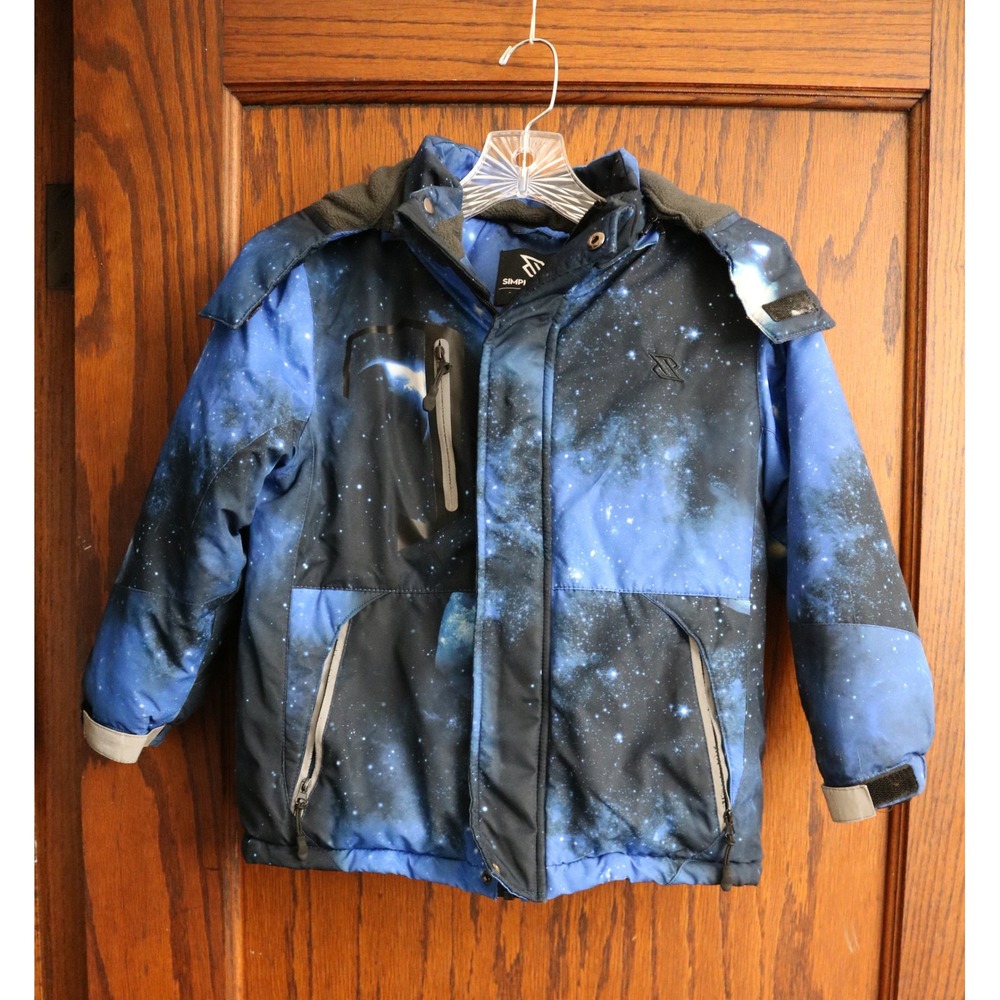 SIMPLEE Kids Galaxy Print Hooded Puffer Jacket Boys 7/8 Blue Space Winter Coat